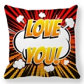 Pop Art stijl perzikhuid kussenhoes met rode LOVE YOU! tekst en patroon - Stripstijl LOVE YOU (34)