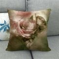 Linen throw pillow cover featuring vintage pink rose floral print on a gray sofa - 18x18 Inch / Vintage Rose Floral Style (20)