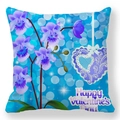 Housse de coussin bleue de la Saint-Valentin avec orchidées et pendentif cœur en dentelle - Pendentif Cœur Orchidée Bleu Ciel (21)
