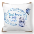 Housse de coussin lapin de Pâques avec couronne d'aquarelle bleue et ballon bleu - Lapin avec Ballon Bleu (20)