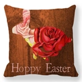 Housse de coussin de Pâques avec grain de bois vintage et silhouette lapin rose fleuri - Silhouette de Lapin Rose sur Grain de Bois (23)