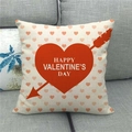 Close-up of linen pillowcase with pink hearts and Cupid arrow for Valentine's Day - Cupid Arrow Happy Valentine's Day Style (7)