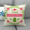 Detail of Happy Easter Day linen pillowcase with floral wreath and colorful egg - Beige Wreath and Easter Egg