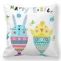 Happy Easter peach skin pillowcase with blue bunny and yellow chick pattern - White Cartoon Egg Shell Bunny Style (29)