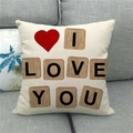 Housse de coussin en lin Saint-Valentin avec cœur rouge et texte I Love You - Blocs de Bois I Love You (20)