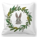 Taie d'oreiller de Pâques avec motif de lapin à l'aquarelle et couronne de feuilles - Lapin dans une Couronne Verte (29)