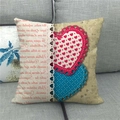 Linen decorative pillow cover with heart patches and love script for Valentine decor - Patchwork And Heart Applique Pastoral Style (14)