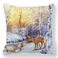 Easter peach skin pillowcase featuring forest deer and rabbit oil painting design - Oil Painting Snow Deer and Bunny Style (30)