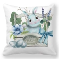 Federa pasquale in pelle di pesca con coniglio acquerello blu e decorazioni floreali - Coniglio Acquerello Blu (1)