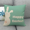 Detailed macro view of mint green linen fabric texture on Happy Easter cushion cover - Mint Green Rabbit Silhouette