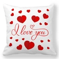 Détail d'une taie d'oreiller blanche Saint-Valentin avec cœurs rouges et texte I love you - Cœurs Rassemblés (5) / 45x45cm