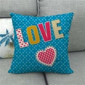 Teal polka dot linen pillow case with LOVE collage and lace heart for Valentine's Day - Lake Blue Polka Dot LOVE Applique Style (15)