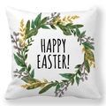 Housse de coussin Joyeuses Pâques avec couronne de fleurs aquarelle sur tissu blanc - Couronne Joyeuses Pâques (30)