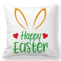 White Happy Easter throw pillow cover with cute bunny ears and green festive lettering - White Orange Line Bunny Ears Heart Style (32)