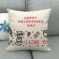 Close-up of linen pillow cover with Happy Valentine's Day text and red heart illustrations - Cartoon Cat And Envelope Holiday Elements Style (19)