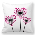 Détail de l'imprimé pissenlit cœur rose sur la housse de coussin carrée en lin - Cœur de Pissenlit (10) / 45x45cm