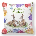 Detail of Happy Easter pillowcase featuring watercolor rabbits and spring floral pattern - Watercolor Rabbit Happy Easter (3)