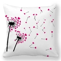 Détail de l'imprimé pissenlit cœur rose sur la taie d'oreiller en polyester peau de pêche - Pissenlit Artistique (11) / 45x45cm