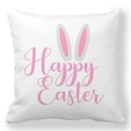 White peach skin pillowcase with pink Happy Easter bunny ears design for festive home decor - White Pink Script Greeting Style (33)