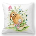 Detail of soft peach skin pillowcase with watercolor Easter bunny and egg illustration - 18x18 Inch / Brown Lop-eared Rabbit Eating Carrot (5)