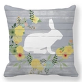 Detail of Easter bunny pillowcase with floral wreath and vintage wood grain pattern - 18x18 Inch / White Rabbit Silhouette and Wood Grain (6)
