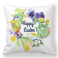 Housse de coussin en peau de pêche avec couronne d'œufs de Pâques et Happy Easter - Couronne de Fleurs Colorées (33)