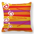 Detail of Happy Valentine's Day peach skin pillowcase with red hearts and colorful stripes - Red Orange Yellow Purple Striped Style (1)