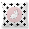 Close-up of Easter peach skin pillowcase with pink rabbit and black cross pattern - 18x18 Inch / Pink Circle White Rabbit and Black Cross (7)