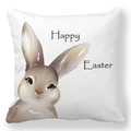 Dettaglio del motivo a coniglio acquerello e scritta Happy Easter sulla federa bianca - Semplice Coniglio Marrone (11)