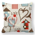 Detail of Valentines Day pillowcase with red hearts, love letters and house illustration - Beige Bottom Heart And Small House Style (2)