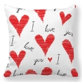 Detail of soft peach skin cushion cover with red heart print and I love you text - White Bottom Red Graffiti Heart Style (3)