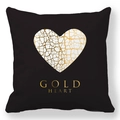 Détail de la taie d'oreiller noire avec un motif de cœur doré et texte Gold Heart - Cœur Fissuré Doré (17) / 45x45cm