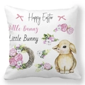 Housse de coussin Joyeuses Pâques avec lapin, fleurs de pivoine et couronne tressée - Lapin avec Couronne de Pivoines (31)