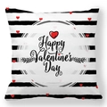 Detail of Happy Valentine's Day red heart print on striped peach skin pillowcase - Happy Valentine's Stripe Style (2)