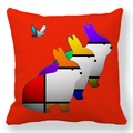 Detail showing high-quality peach skin fabric and vibrant abstract rabbit print on pillowcase - 18x18 Inch / Bright Red Three Abstract Rabbits (11)