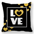 Gros plan de la housse de coussin carrée avec motif LOVE pailleté doré sur noir - Cadre Or Noir (19) / 45x45cm