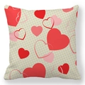Detail of square pillowcase with red heart patterns on blue grid peach skin fabric - Blue Grid Bottom Heart Style (28)
