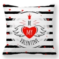 Detail of Be My Valentine peach skin pillowcase with red hearts and black stripes - Be My Valentine Stripe Style (5)