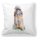 Housse de coussin Pâques avec motif artistique de lapin à l'aquarelle et nœud bleu - Lapin à Oreilles Tombantes Anthropomorphe Espiègle avec Chapeau (28)