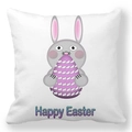 Detail of Happy Easter pillowcase with cartoon rabbit holding a purple polka dot egg - 18x18 Inch / Gray Cartoon Bunny with Egg Happy Easter (14)
