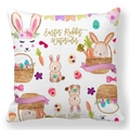 Housse de coussin carrée en peau de pêche avec motif lapin de Pâques à l'aquarelle - Lapin Rétro avec Carottes (35)