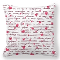 Detail of red heart patterns and artistic black script on a white peach skin pillowcase - Modern Handwritten Red Heart Style (9)
