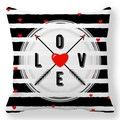 Detail of soft peach skin pillowcase with black stripes, red hearts and LOVE letters - Vintage LOVE Arrow Style (7)