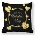 Détail de la taie d'oreiller Happy Valentine's Day avec cœurs dorés sur noir - Paillettes Géométriques (28) / 45x45cm