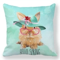 Close-up of Easter bunny watercolor illustration and Hello Spring text on peach skin pillowcase - 18x18 Inch / Rabbit in Sun Hat and Glasses Hello Spring (16)