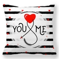 Detail of red heart and YOU ME text on striped peach skin pillowcase surface - YOU ME Infinite Stripe Style (10)