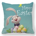 Light blue Happy Easter cushion cover featuring a grey bunny and colorful eggs pattern - Light Blue Polka Dot Bow Tie Grey Bunny Style (36)