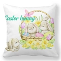 Dettaglio della federa bianca con stampa ad acquerello di coniglietto e uova di Pasqua - Coniglio Cesto di Fiori di Pasqua (23)