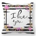 Detail of peach skin pillowcase featuring I love you script and floral accents - Boho Floral Stripe Style (11)