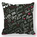 Detail of black peach skin pillowcase with white I love you script and pink hearts - Black Base White Letter I Love You Style (13)